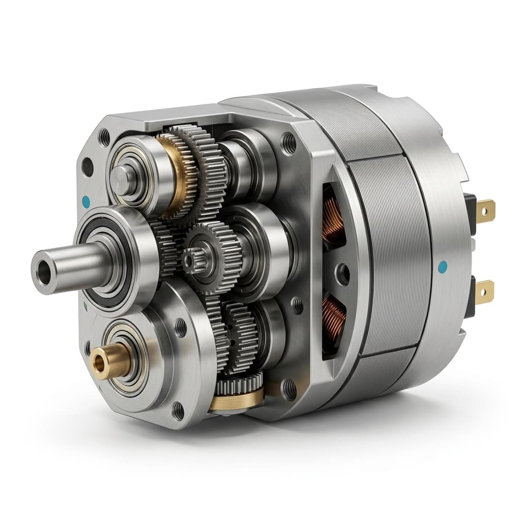 Compact planetary gearhead sample showing output shaft and mounting face