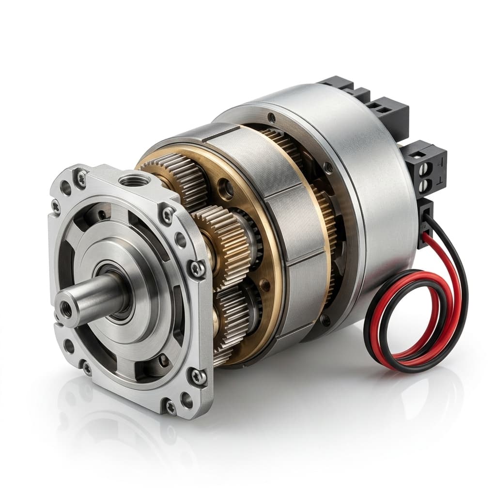 Side view of 12V brushed micro planetary gear motor showing output shaft alignment